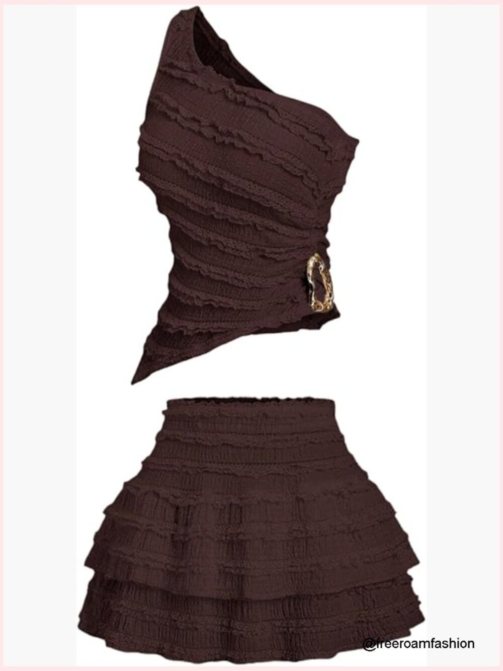 2 Piece Skirt Set Y2k One Shoulder Tank Ruffle Layered Mini Skirt Summer Outfit